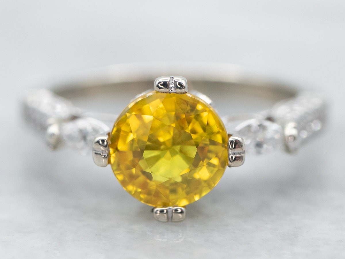 14k White Gold Yellow Sapphire And Diamond Engagement Ring 14k White Gold Yellow Sapphire And Diamond Engagement Ring