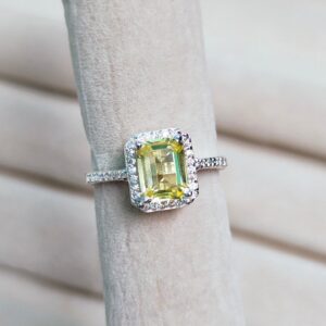 Yellow Sapphire Ring, 925 Sterling Silver Ring, Octagon Cut Yellow Sapphire Halo Ring, Sapphire Wedding Ring Lab Grown Yellow Sapphire Ring