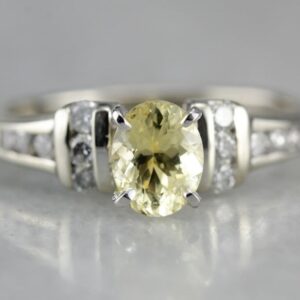 Yellow Sapphire And Diamond 14k White Gold Engagement Ring, Size 6 Yellow Sapphire And Diamond 14k White Gold Engagement Ring, Size 6