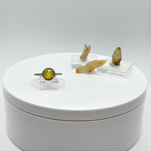 Yellow Sapphire Cabochon Ring | Sterling Silver Halo, September Birthstone - Size 9