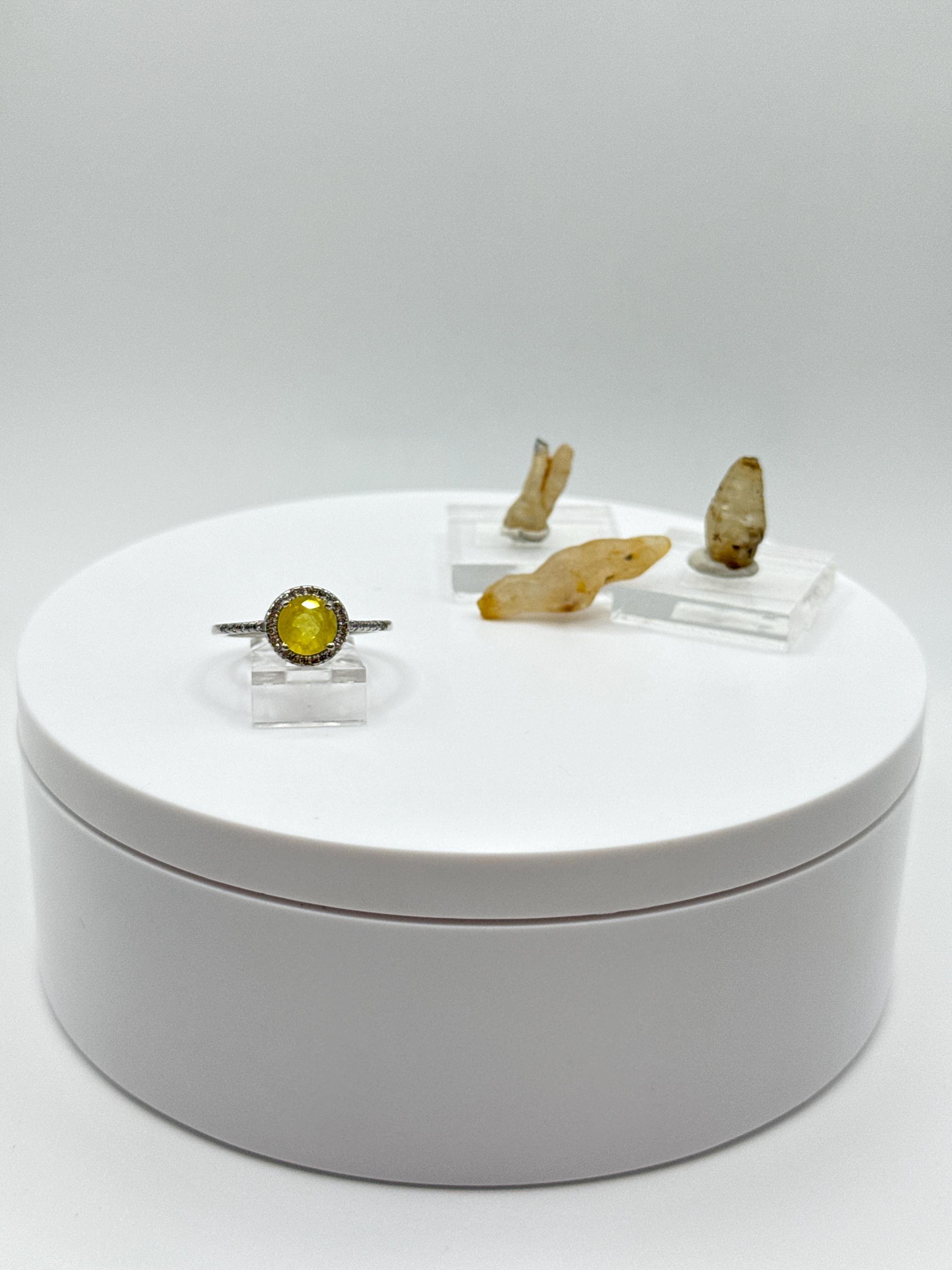Yellow Sapphire Cabochon Ring | Sterling Silver Halo, September Birthstone - Size 9 Yellow Sapphire Cabochon Ring | Sterling Silver Halo, September Birthstone - Size 9