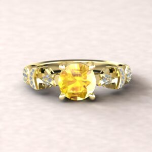 Yellow Sapphire Celestial Ring Round Cut With Sun Moon And Star Design, Lifetime Care Plan Included, Genuine Gems And Diamonds Ls5891
