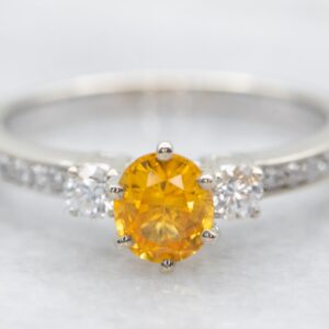 Yellow Sapphire Diamond 14K White Gold Engagement Ring