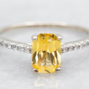 Yellow Sapphire Diamond 14K White Gold Engagement Ring