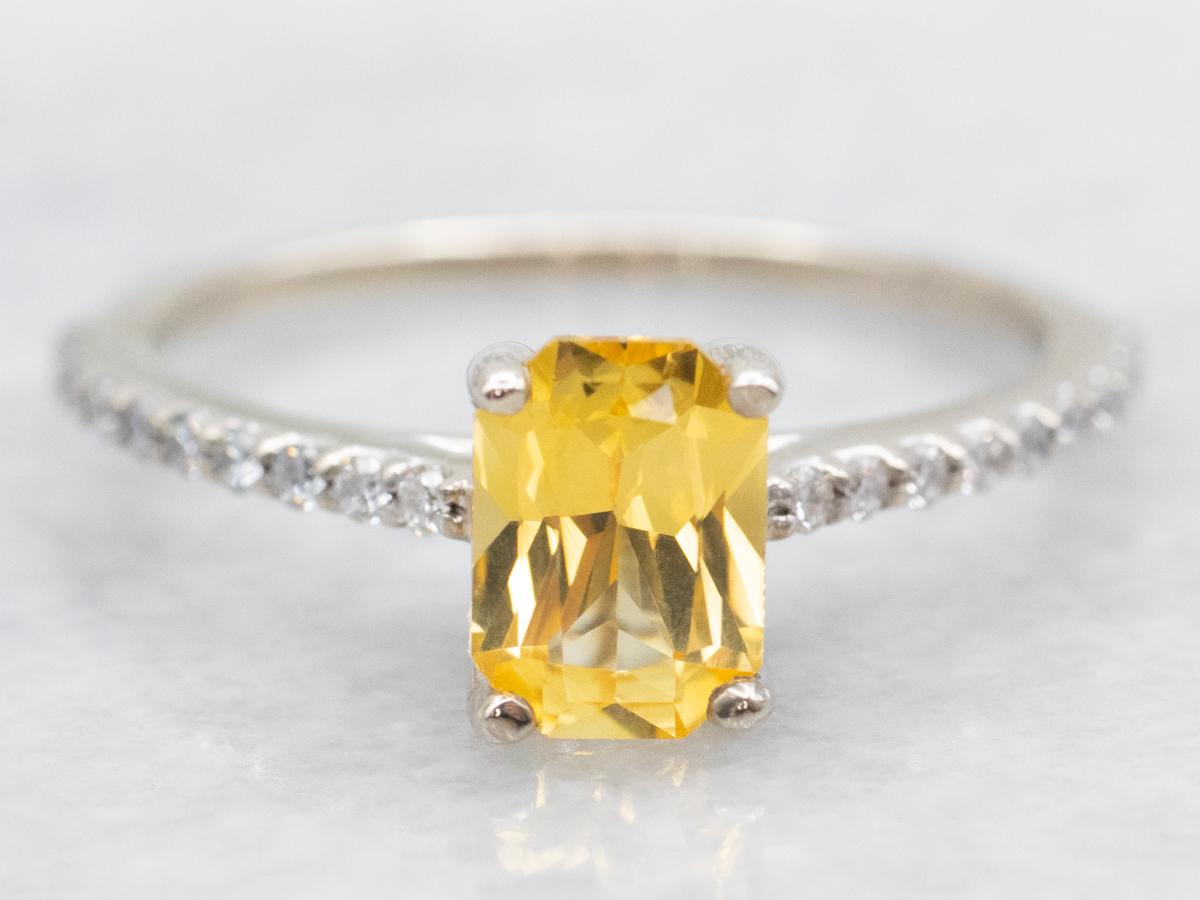 Yellow Sapphire Diamond 14k White Gold Engagement Ring