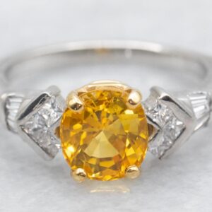 Yellow Sapphire Diamond Platinum Engagement Ring, Rectangle Cushion Cut Yellow Sapphire Diamond Platinum Engagement Ring, Rectangle Cushion Cut