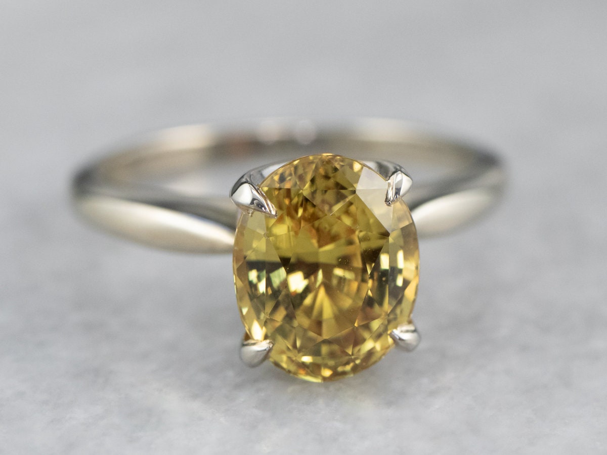 Yellow Sapphire Engagement Ring, 14k White Gold Solitaire, September Birthstone Yellow Sapphire Engagement Ring, 14k White Gold Solitaire, September Birthstone