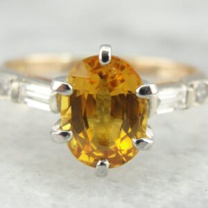Golden Yellow Sapphire Diamond Ring, 14K Gold Anniversary Ring