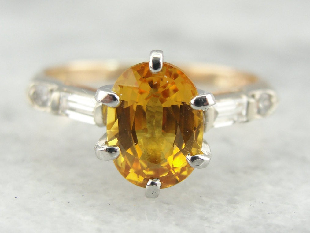 Golden Yellow Sapphire Diamond Ring, 14k Gold Anniversary Ring Golden Yellow Sapphire Diamond Ring, 14k Gold Anniversary Ring