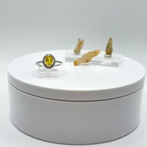 Yellow Sapphire Halo Ring | Sterling Silver, September Birthstone (size 8)