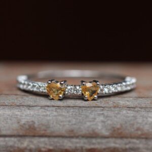 Heart Yellow Sapphire Ring November Birthstone Or Diamond Wedding Band – Lifetime Care Plan Included - Genuine Gems And Diamonds - Ls5104