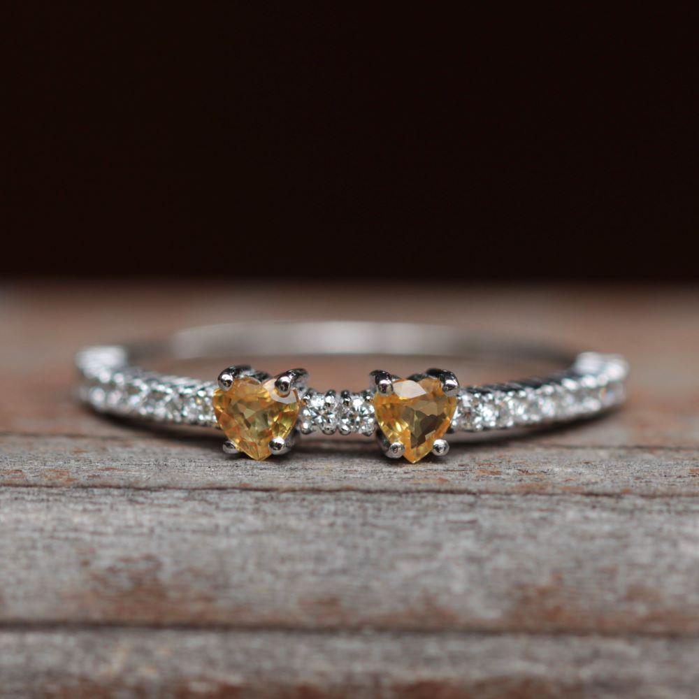Heart Yellow Sapphire Ring November Birthstone Or Diamond Wedding Band – Lifetime Care Plan Included - Genuine Gems And Diamonds - Ls5104