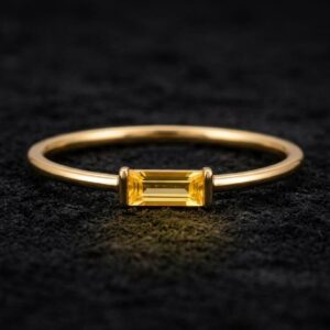 Yellow Sapphire Ring In 925 Sterling Silver, Minimalist Baguette Gemstone Ring, Dainty Promise Ring For Women