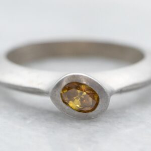 Matte 14K White Gold Yellow Sapphire Ring, Oval Solitaire