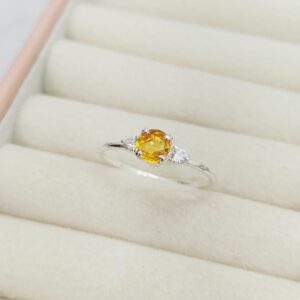 Yellow Sapphire Moissanite Ring Round Cut Yellow Sapphire Ring 925 Sterling Silver Ring Yellow Sapphire Wedding Ring Lab Created Sapphire