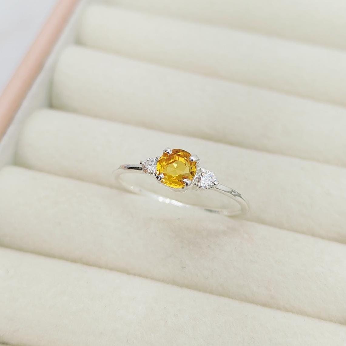 Yellow Sapphire Moissanite Ring Round Cut Yellow Sapphire Ring 925 Sterling Silver Ring Yellow Sapphire Wedding Ring Lab Created Sapphire