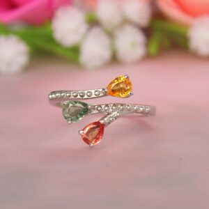 Yellow Sapphire Ring-multi Sapphire Ring- Serpent Ring- Pear Cut Sapphire Ring-unique Sapphire Ring-forest Ring-twig Ring-dainty Silver Ring