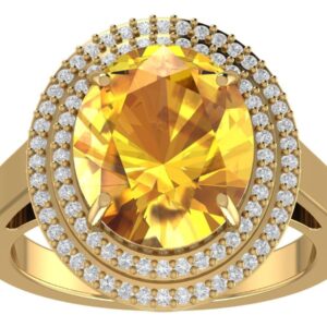 Oval Cut Yellow Sapphire Ring , 14k Yellow Gold Sapphire Engagement Ring , Yellow Sapphire & Diamond Double Halo Ring , Anniversary Gifts