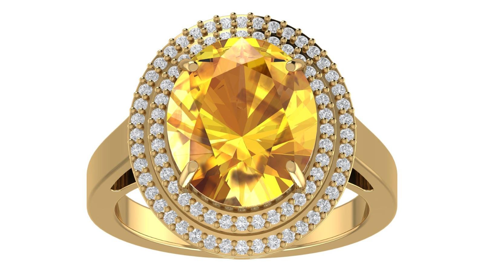 Oval Cut Yellow Sapphire Ring , 14k Yellow Gold Sapphire Engagement Ring , Yellow Sapphire & Diamond Double Halo Ring , Anniversary Gifts