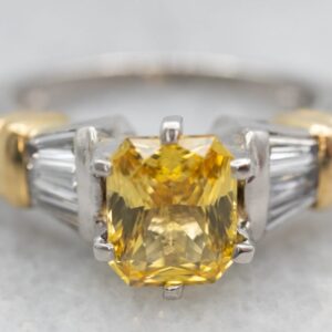 Platinum Yellow Sapphire Engagement Ring, Diamond Accents