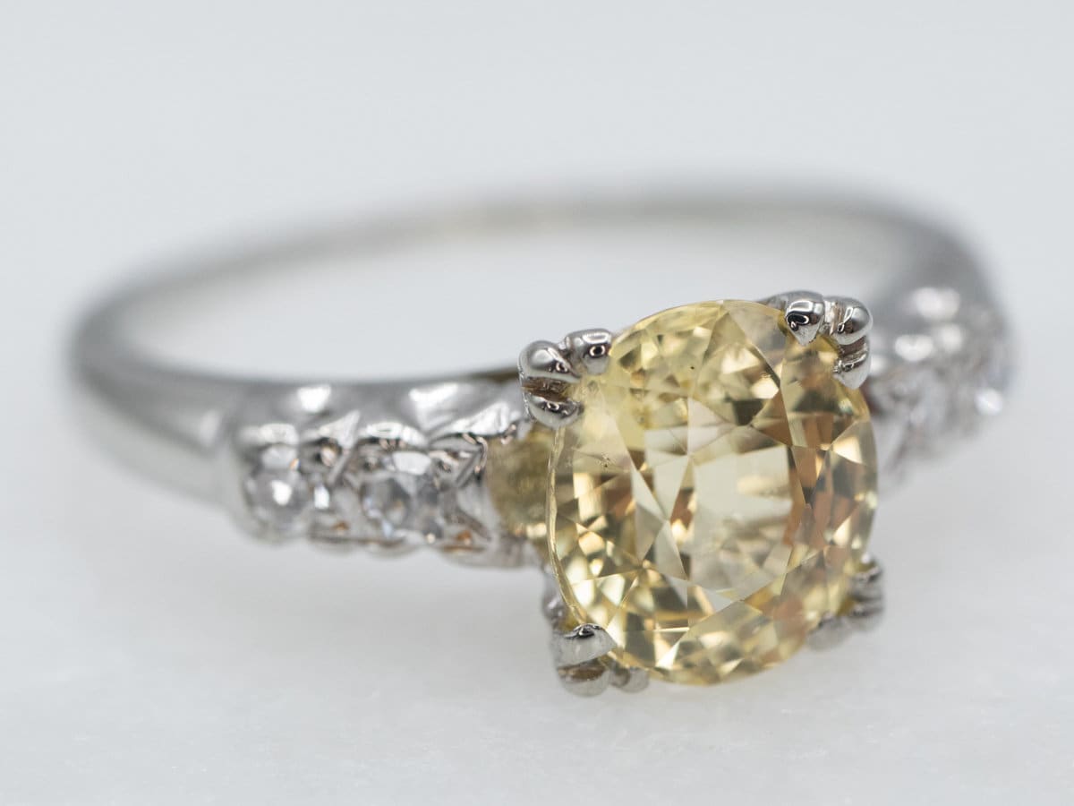 Retro 18k White Gold Yellow Sapphire Diamond Ring Retro 18k White Gold Yellow Sapphire Diamond Ring