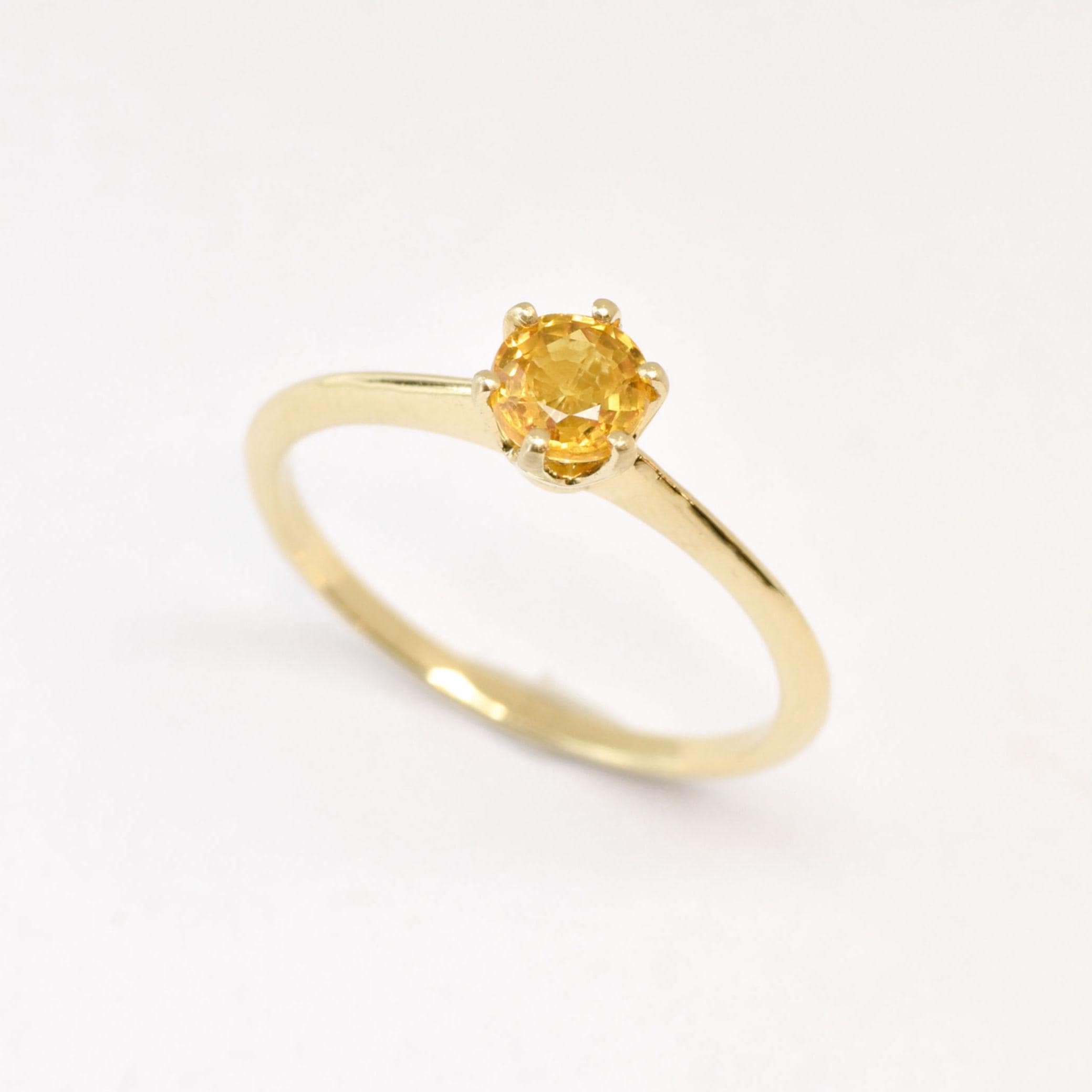 Solid Gold Sapphire Ring, Real Yellow Sapphire Ring, 6 Prong Solitaire Ring, Yellow Gold Engagement Ring, Gold Promise Ring, Adina Stone