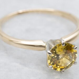 Yellow Sapphire Solitaire Ring, Two Tone Gold Engagement Ring