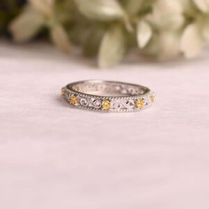 Yellow Sapphire Sterling Silver Ring, Art Deco Wedding Jewelry