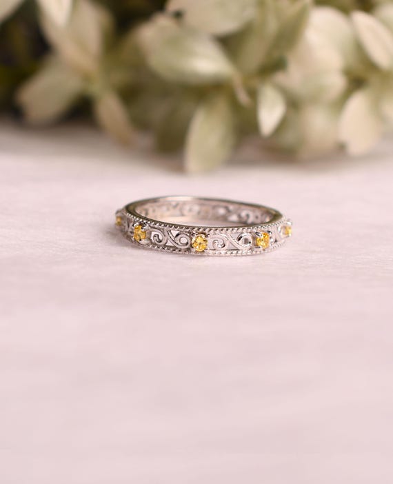 Yellow Sapphire Sterling Silver Ring, Art Deco Wedding Jewelry Yellow Sapphire Sterling Silver Ring, Art Deco Wedding Jewelry