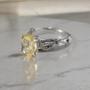 Yellow Sapphire Twig Engagement Ring in Solid Gold - Solitaire - by DV Designs