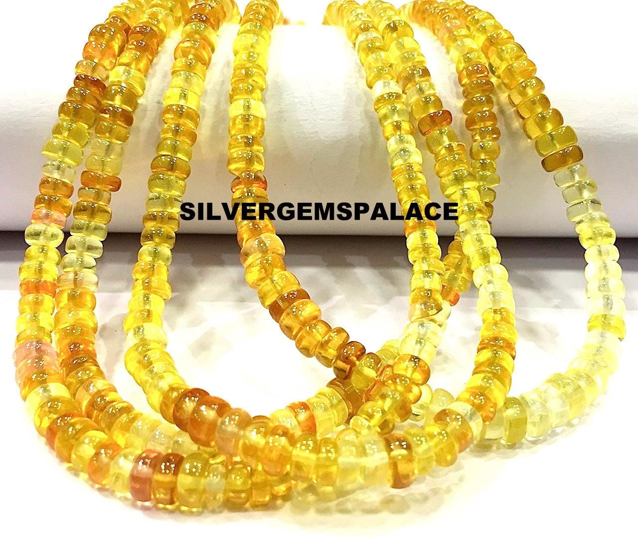 Beautiful Yellow Sapphire Beads Aaa+ Disco Yellow Sapphire Smooth Rondelle Beads 4/6mm Yellow Sapphire Strand Multi Sapphire Beads 18”