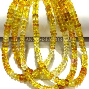 Beautiful Warm Yellow Sapphire Bead Aaa+ Disco Yellow Sapphire Smooth Rondelle Beads 4-6mm 18” Smooth Beaded Strands Sapphire Gemstone Beads