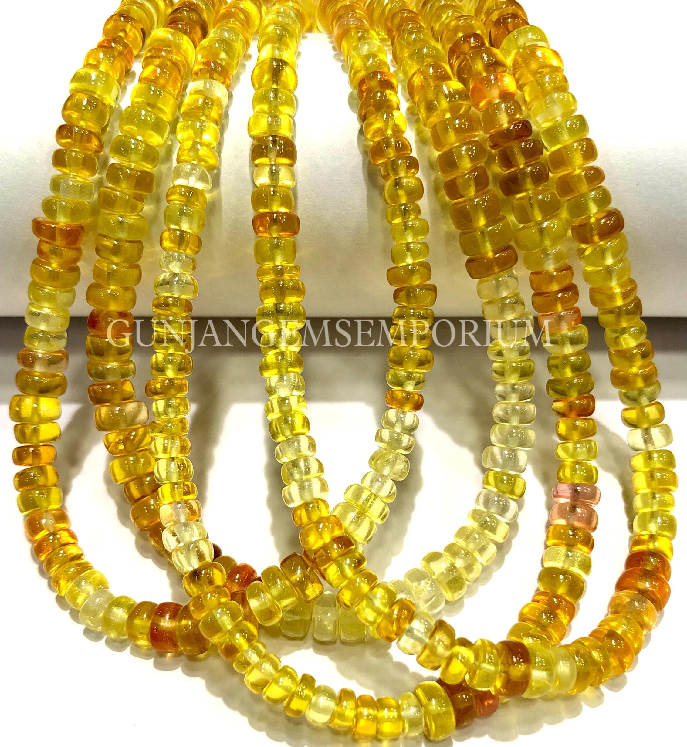 Beautiful Warm Yellow Sapphire Bead Aaa+ Disco Yellow Sapphire Smooth Rondelle Beads 4-6mm 18” Smooth Beaded Strands Sapphire Gemstone Beads