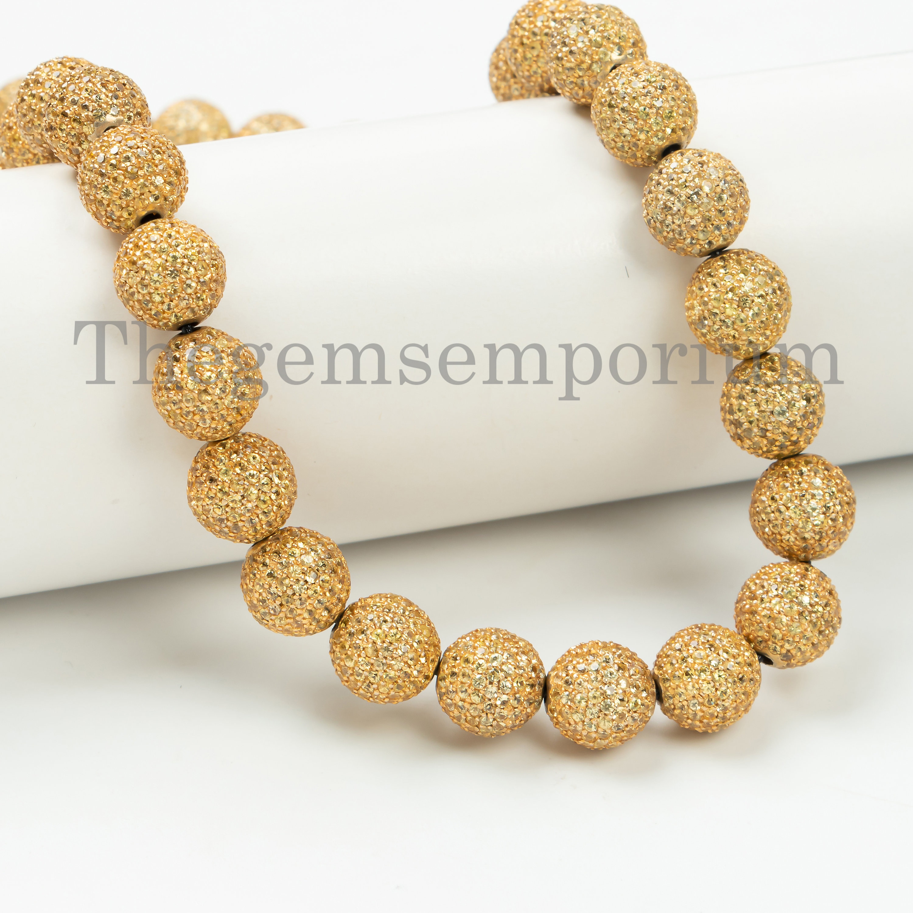 Natural Yellow Sapphire 10 Mm Round Ball Spacers Beads, 925 Sterling Silver Round Balls Spacers,1pcs Findings Ball Shape Beads,pave Findings