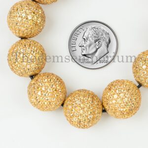 Natural Yellow Sapphire Round Ball Spacers Beads, 925 Sterling Silver Pave Round Balls Spacers,1pcs Findings Ball Shape Beads, Pave Findings