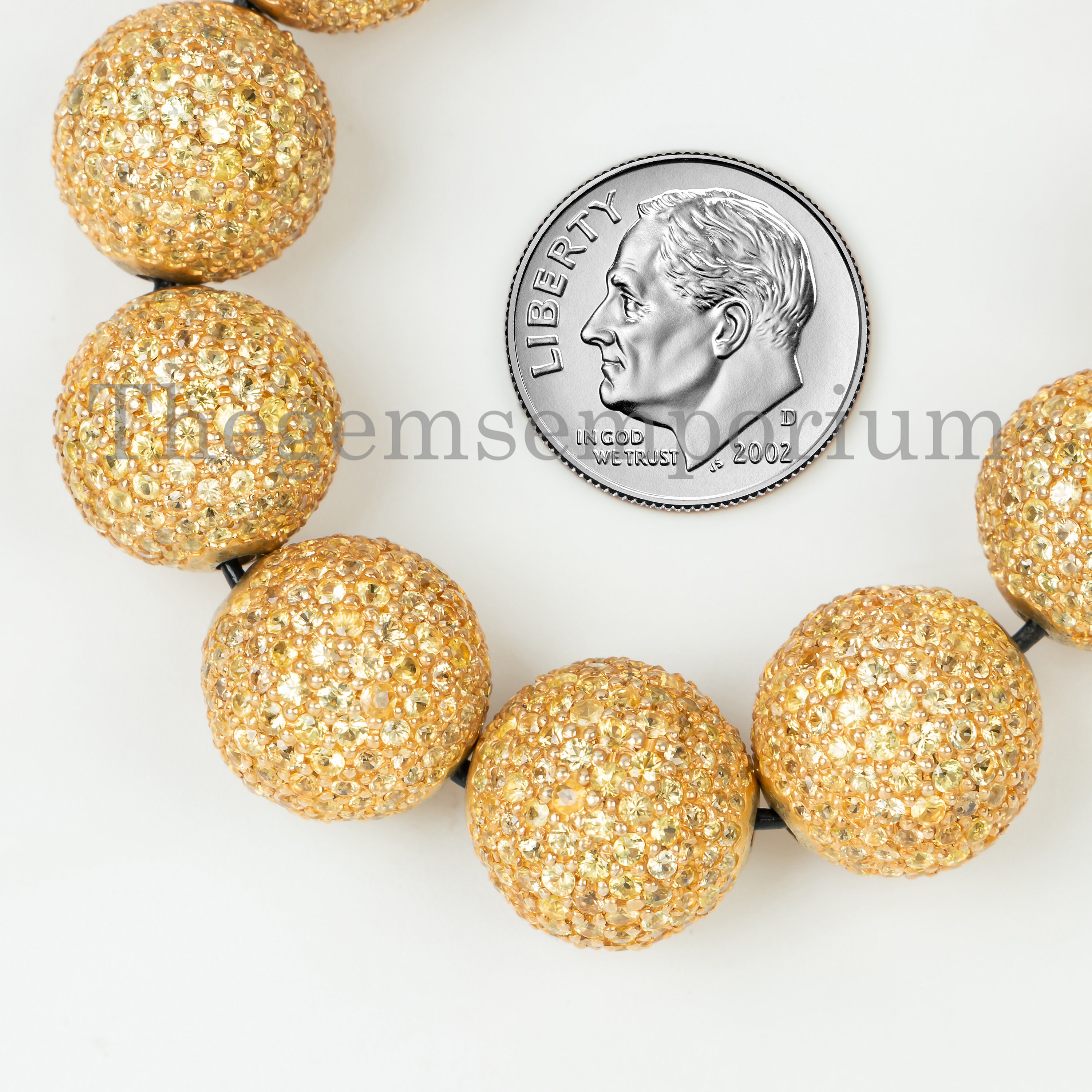 Natural Yellow Sapphire Round Ball Spacers Beads, 925 Sterling Silver Pave Round Balls Spacers,1pcs Findings Ball Shape Beads, Pave Findings