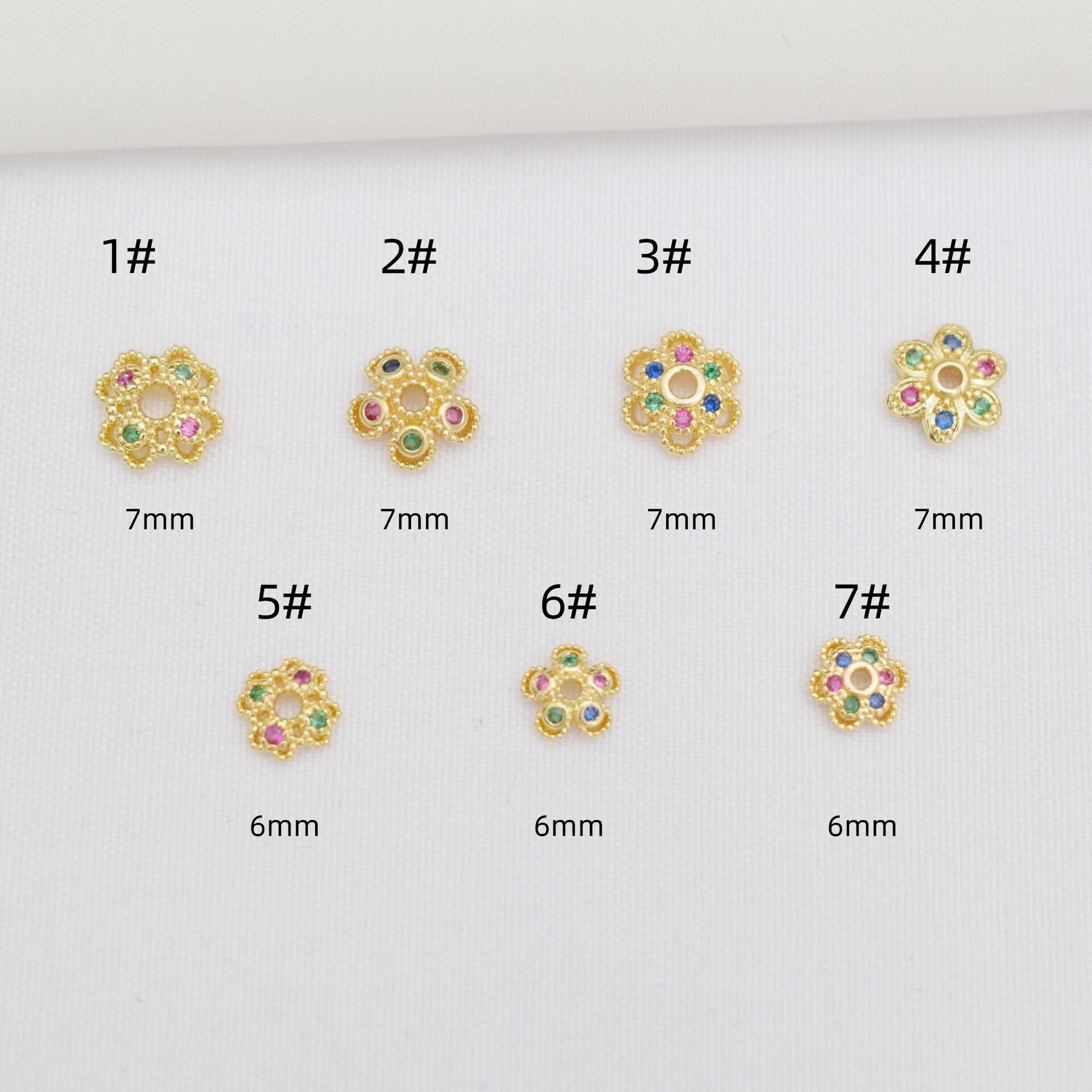 10 Pcs 18k Gold-plated Micro-inlaid Colored Zircon Flower Holder, Hollow Flower Hat, Diy Handmade Bracelet Bead Holder, Bead Hat Accessories