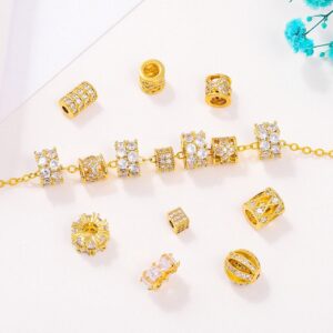 10 Pcs Copper Plated 18k Real Gold Micro-inlaid Zircon Hollow Spacer Beads,large Hole Diamond Beads,diy Bracelet Accessories Material