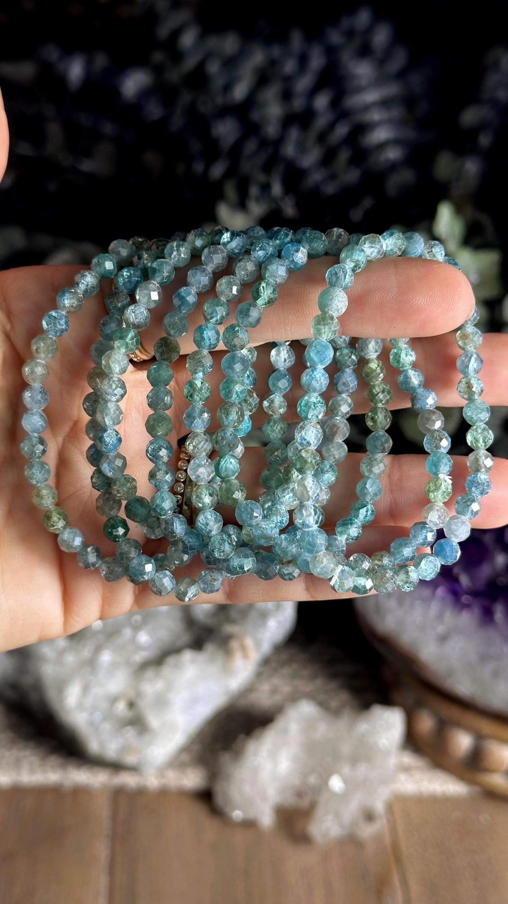 5mm Faceted Blue Zircon Bracelet: Crystal Gemstone Boho