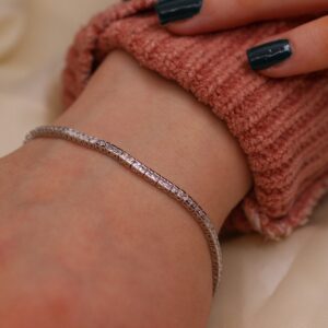 925 Sterling Silver Zircon Bracelet, Handmade Waterway Bracelet, Silver 925 Bracelet , Mothers Day Gift, Tennis Silver Bracelet, Gift For 925 Sterling Silver Zircon Bracelet, Handmade Waterway Bracelet, Silver 925 Bracelet , Mothers Day Gift, Tennis Silver Bracelet, Gift For
