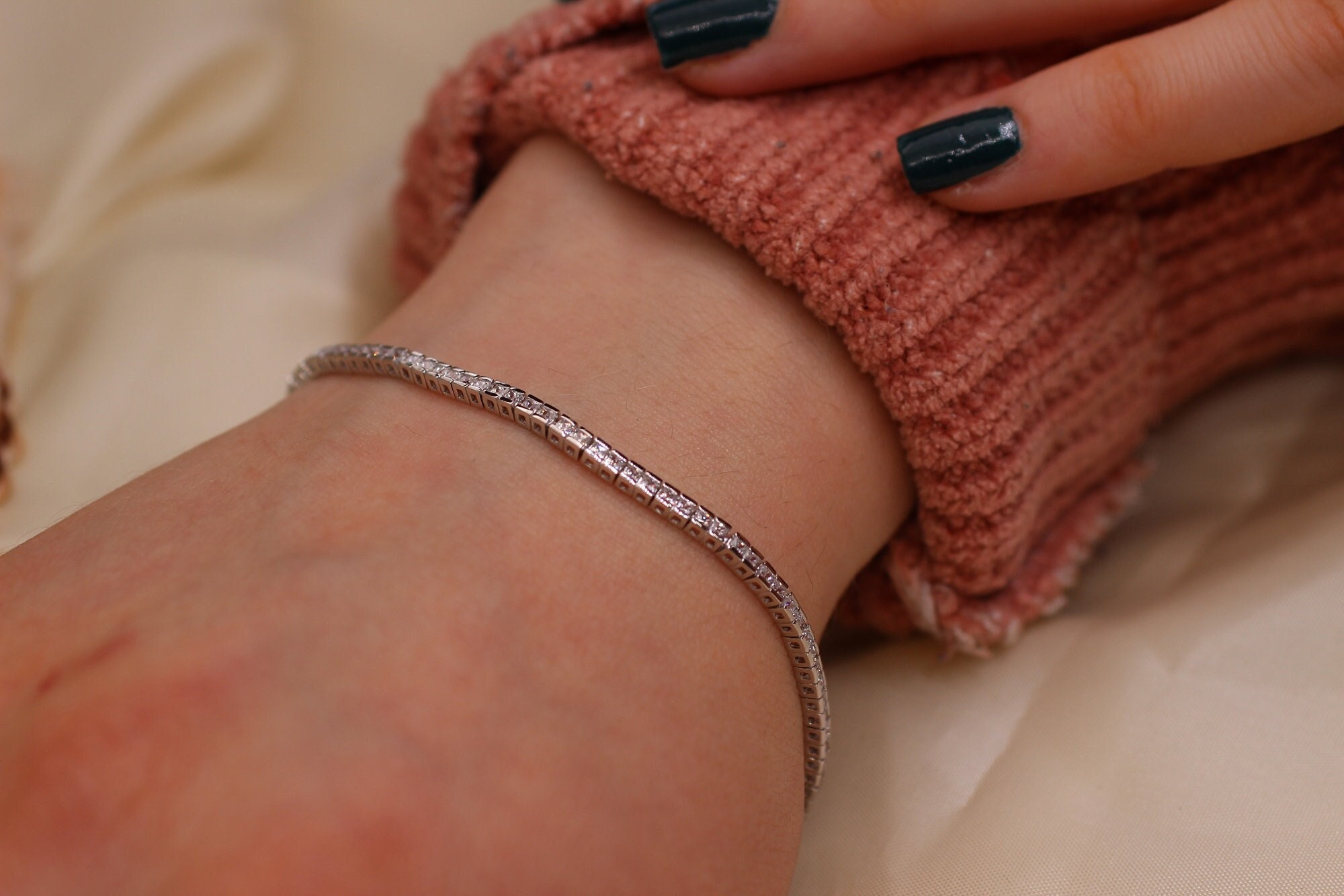 925 Sterling Silver Zircon Bracelet, Handmade Waterway Bracelet, Silver 925 Bracelet , Mothers Day Gift, Tennis Silver Bracelet, Gift For