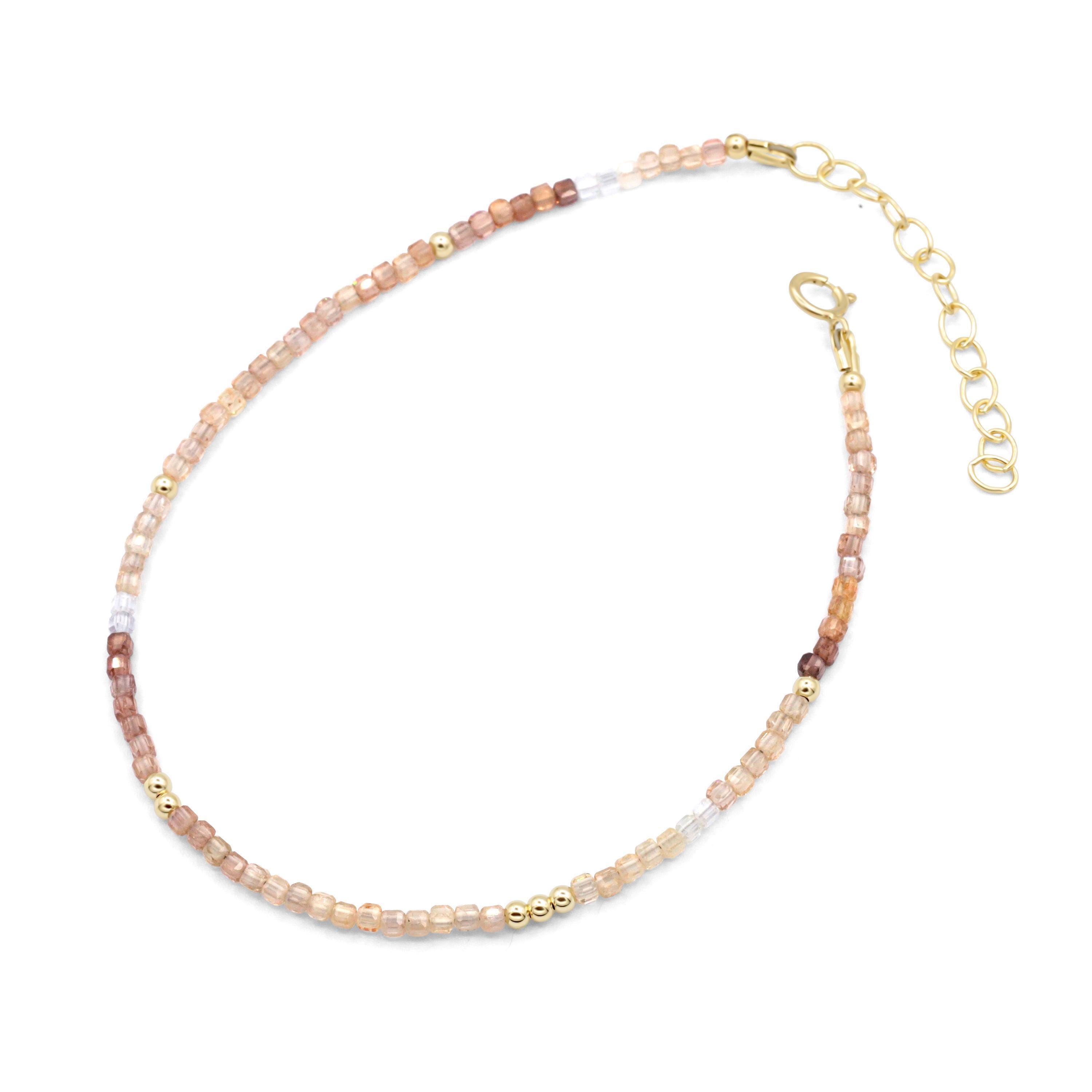Zircon Anklet | Beaded Zircon Ankle Bracelet | [dip] Women's Gemstone Anklet | Delicate Zircon Anklet | Gold Anklet