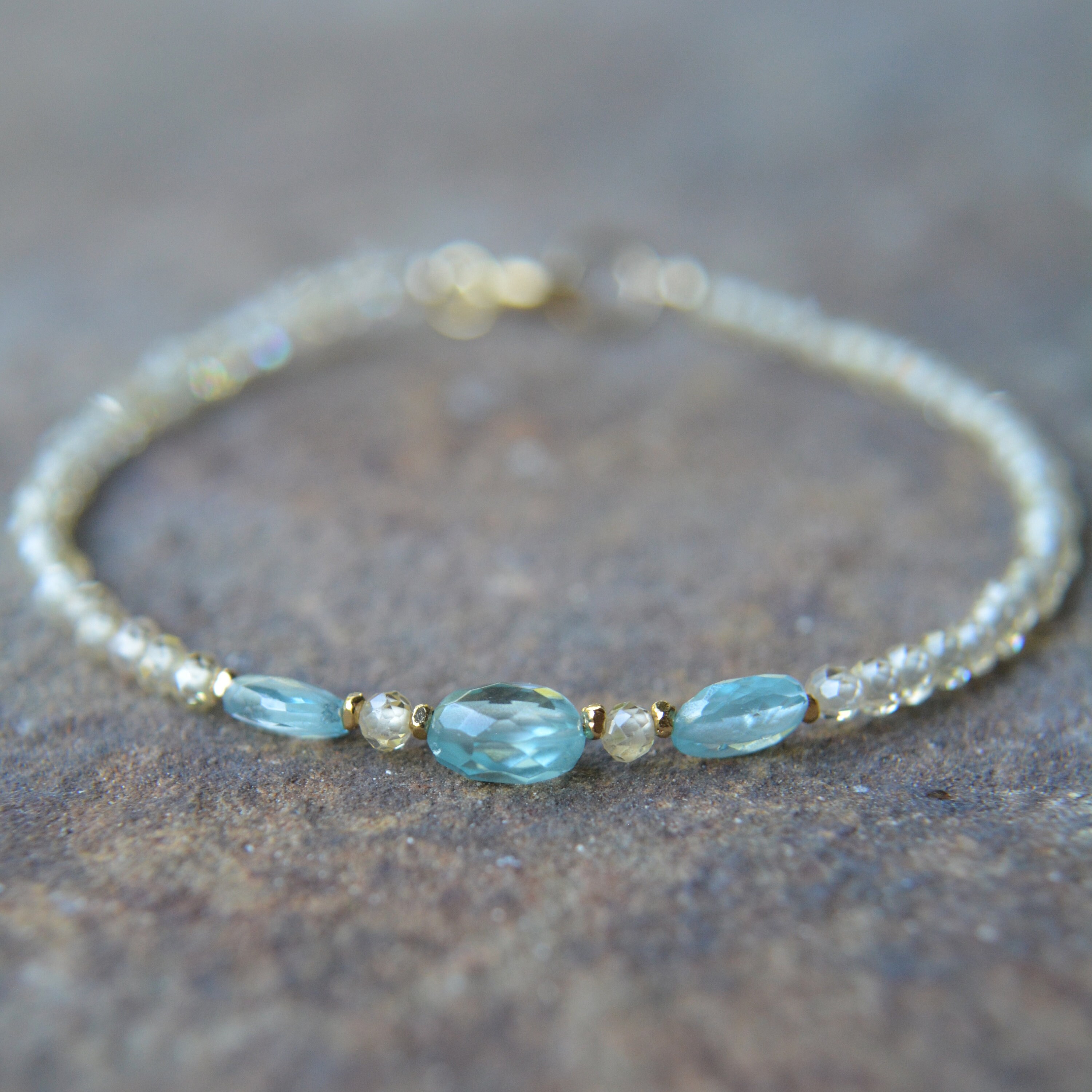 Blue And Champagne Zircon Dainty Stacking Bracelet 6 1/2 Inches