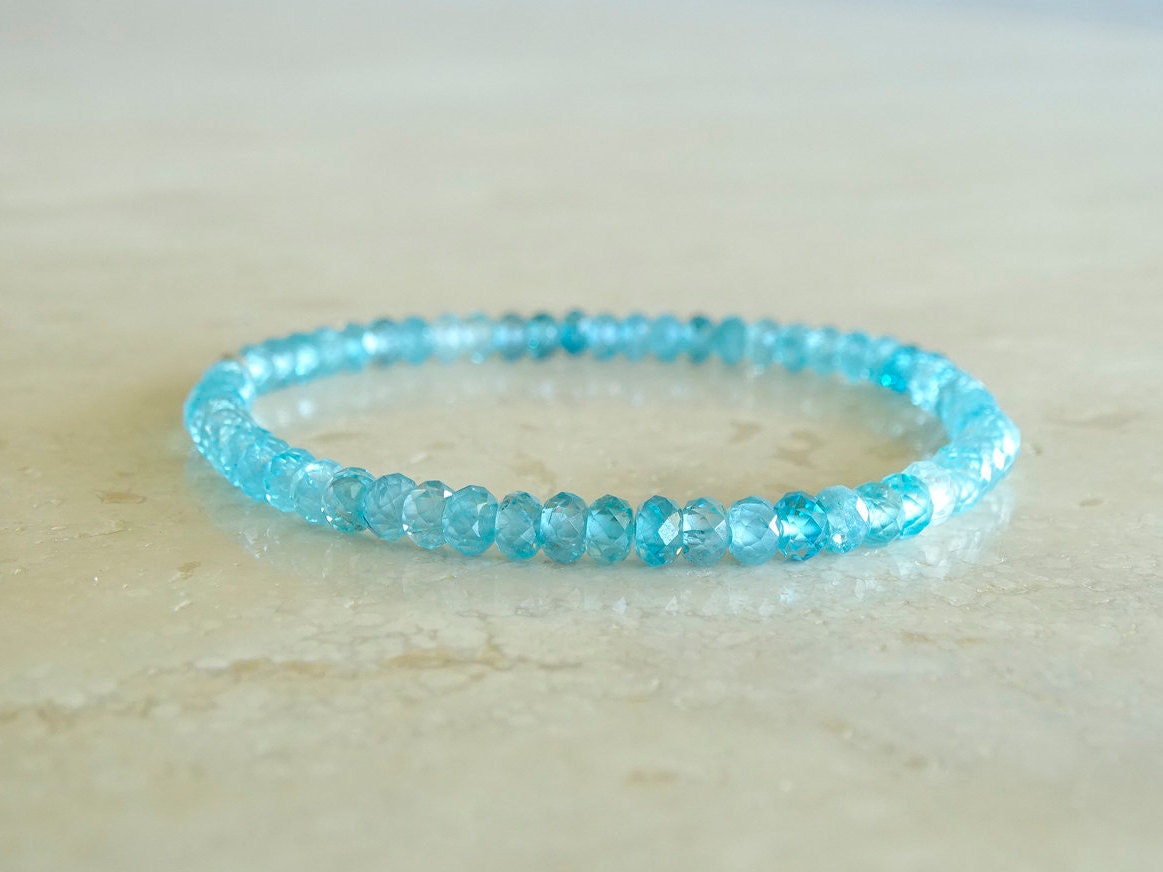 Blue Zircon Gemstone Bracelet: Elastic Stretch, In Silver Or Gold Filled Blue Zircon Gemstone Bracelet: Elastic Stretch, In Silver Or Gold Filled