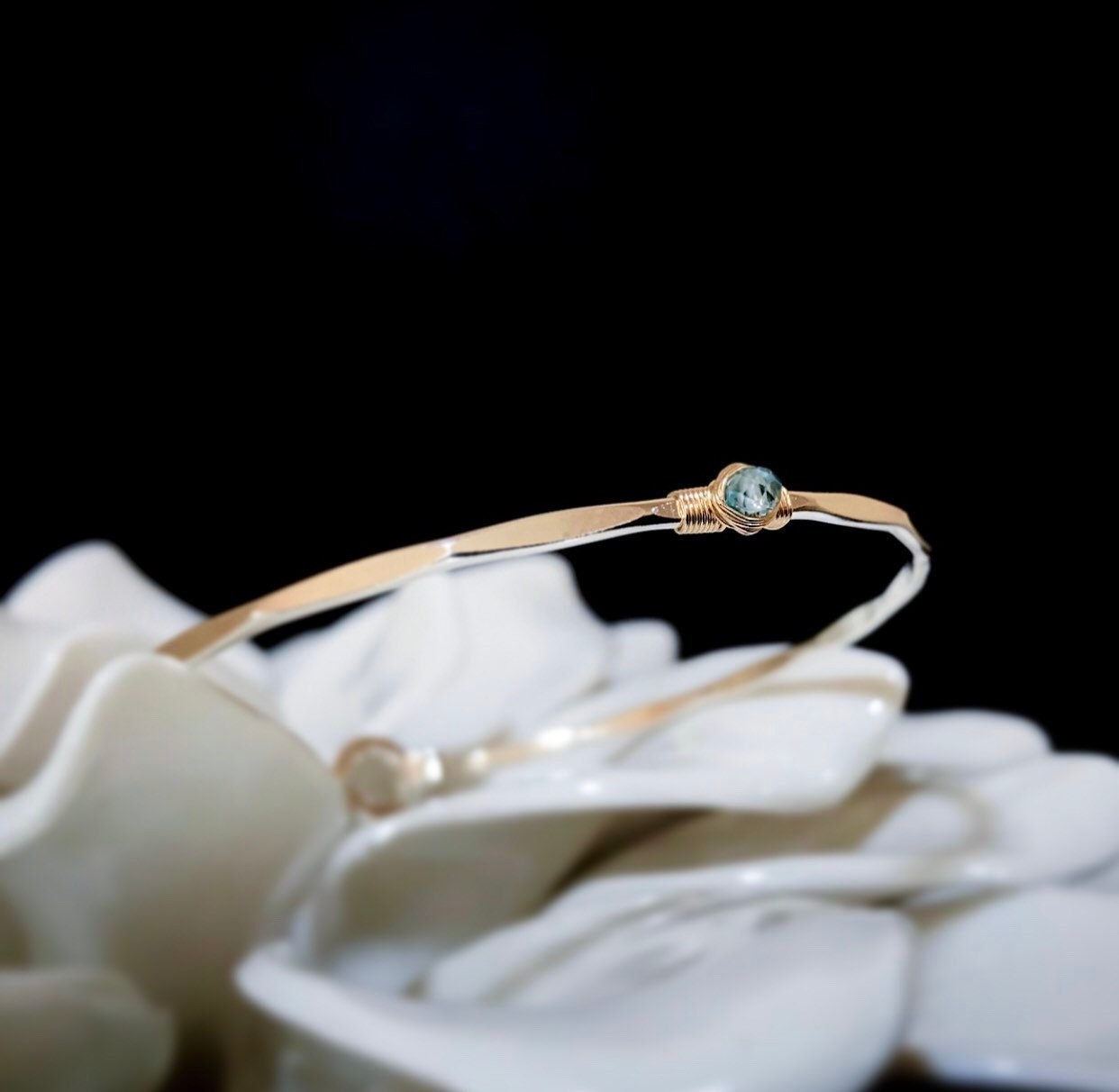 Blue Zircon Signature Bangle - December Birthstone Bracelet Available In 14k Gold Filled And Sterling Silver