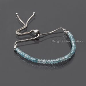 Blue Zircon Silver Adjustable Bracelet, 3-3.5mm Blue Zircon Faceted Rondelle Bolo Chain Bracelet, Gemstone Beaded Silver Chain Bracelet,Gift Blue Zircon Silver Adjustable Bracelet, 3-3.5mm Blue Zircon Faceted Rondelle Bolo Chain Bracelet, Gemstone Beaded Silver Chain Bracelet,Gift