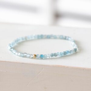 Blue Zircon Stretch Bracelet: Dainty Natural Gemstone Cube Beads Blue Zircon Stretch Bracelet: Dainty Natural Gemstone Cube Beads