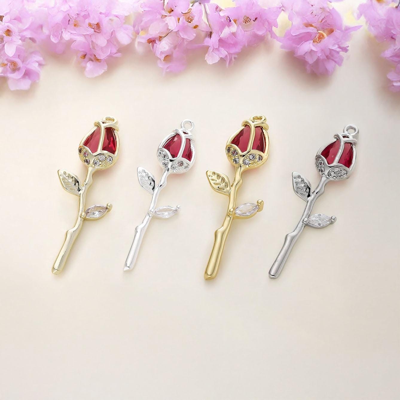 Flower Pendant Charms With Zircon, 14k 18k Gold Color Color Plated Brass For Diy Necklace, Bracelet, And Jewelry Making Projects, 2 / 4pcs