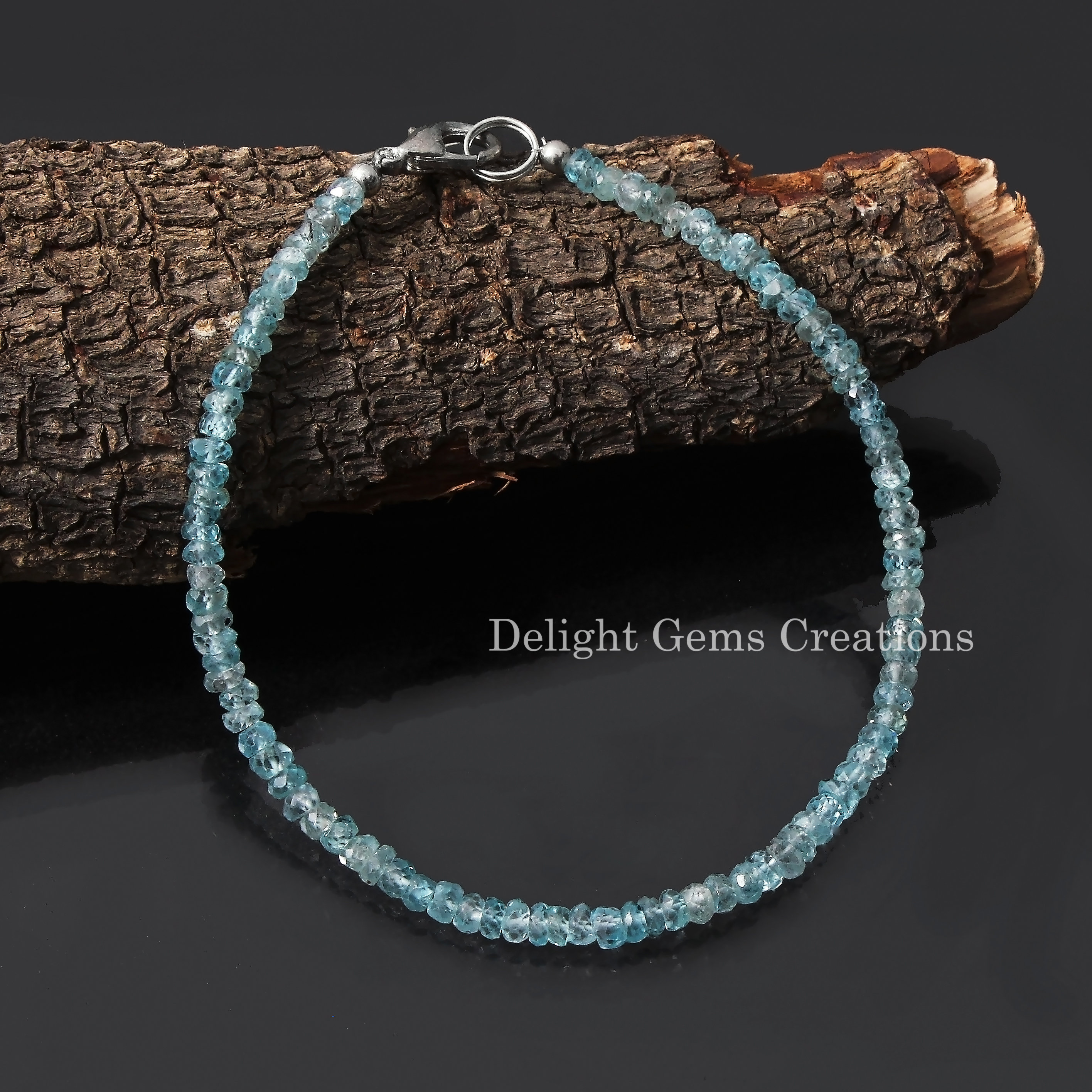 Genuine Natural Blue Zircon Beaded Bracelet, 3.5-4mm Faceted Rondell Beads Bracelet, Handmade Bracelet, Zircon Beaded Jewelry, Gift For Her