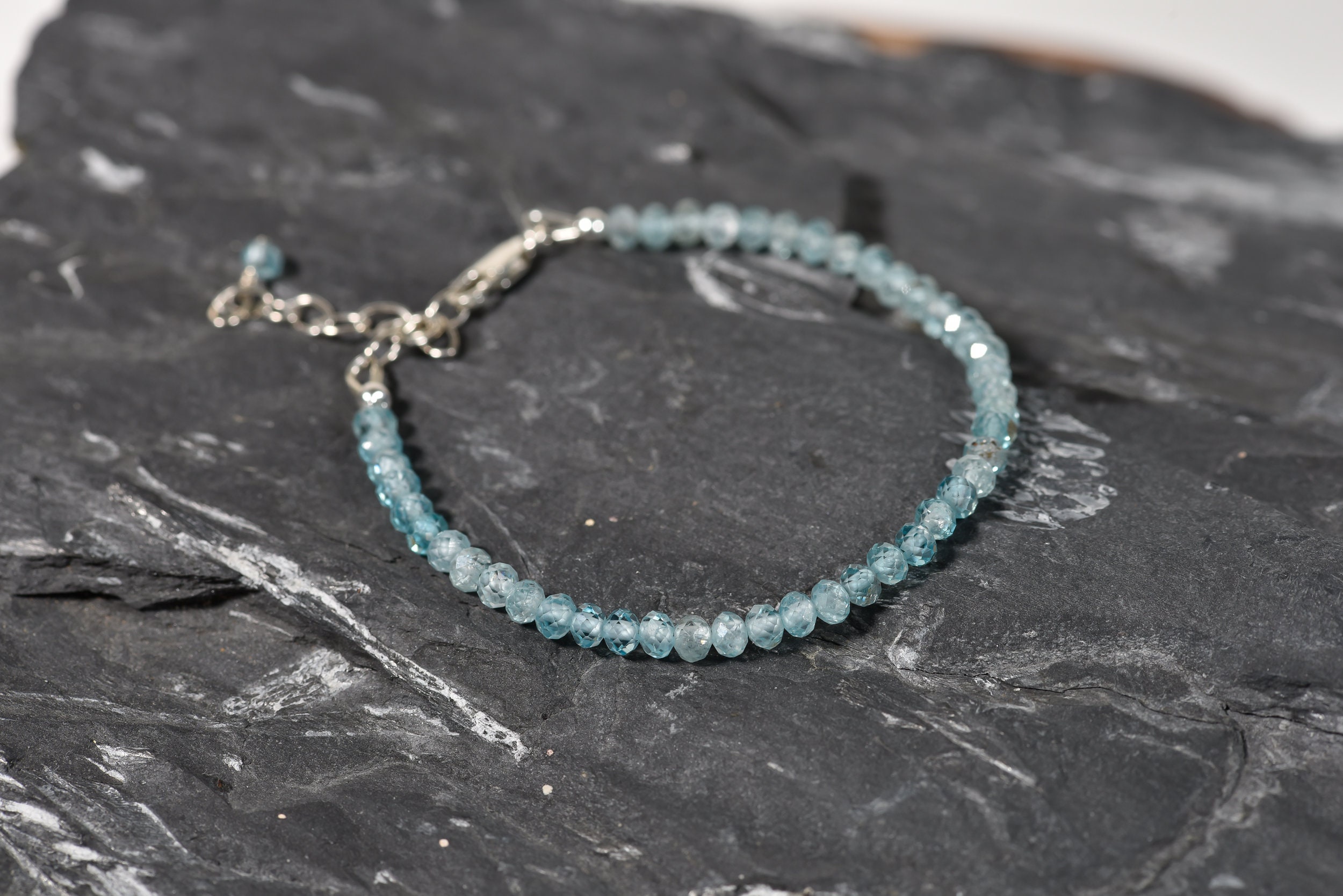 Last One Aaa Natural Blue Zircon Bracelet, Delicate Bracelet Made With High-quality Genuine Blue Zircon, Dainty Bracelet